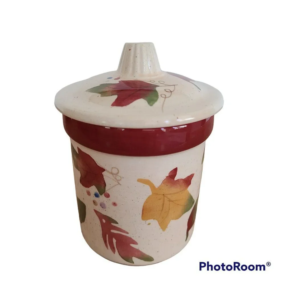 Vintage Hallmark Fall Candle With Lid - Ceramic - Autumn Leaves - Acorns - Vines